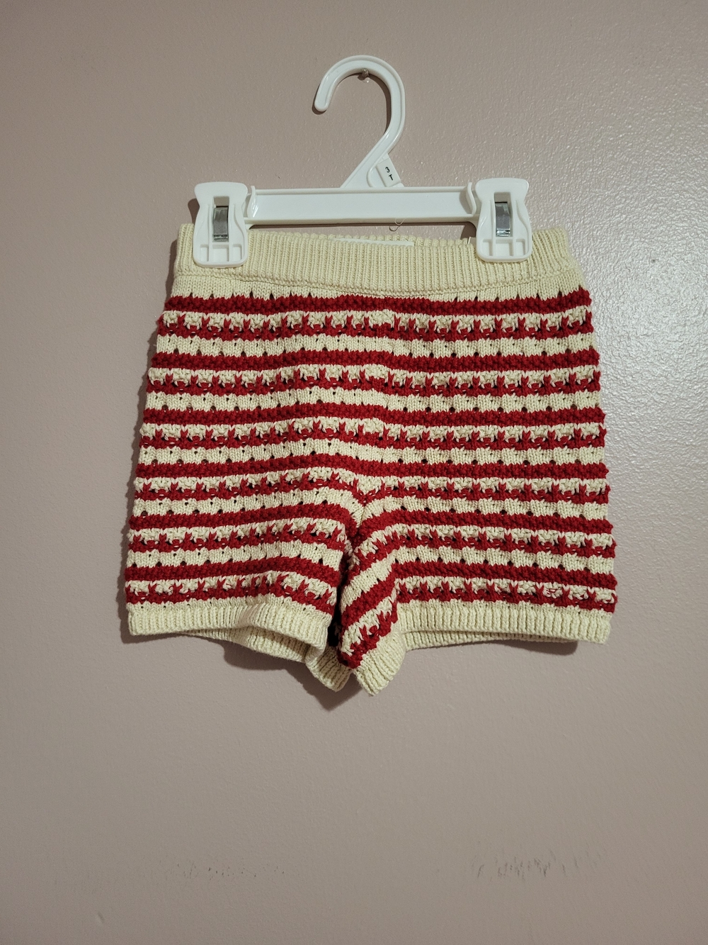 Zara Cream & Red Striped Knit Shorts
